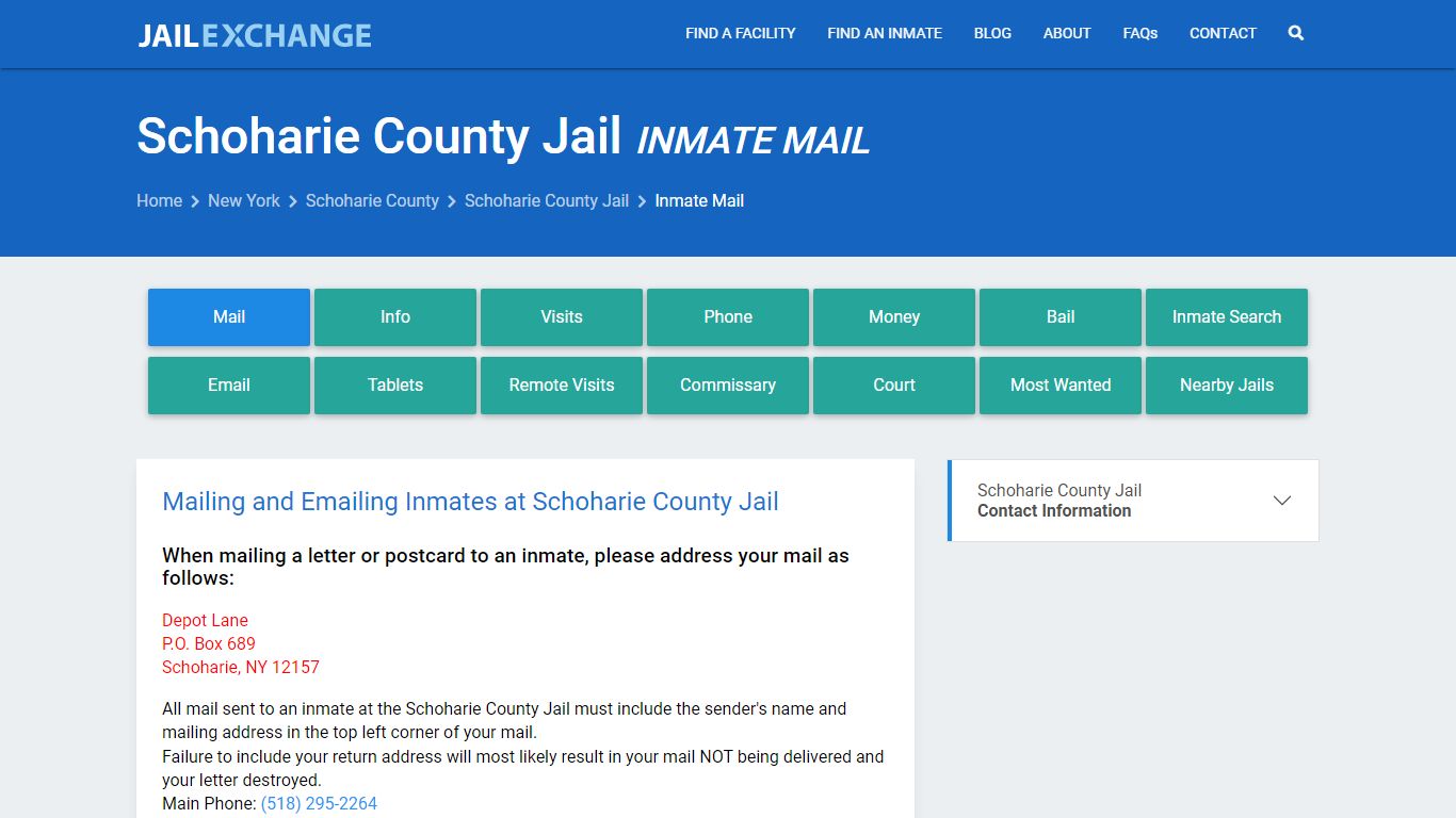 Schoharie County Jail Inmate Mail - Jail Exchange